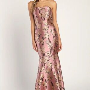 Lulu's Strapless Pink Floral Gown